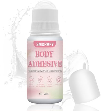 60ml Adhesivo para La Piel, Pegamento para Tela, Adhesivo Corporal | Roll On Invisible De Secado Rápido, Impermeable y Extraíble, Adecuado para Escotes, Dobladillos, Vestidos