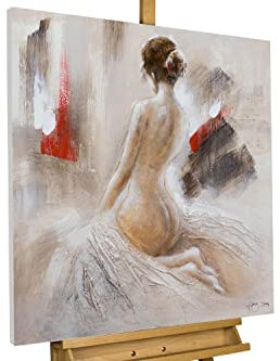 KunstLoft Leinwandbild | 100% HANDGEMALT | 80x80cm | Gemälde 'Verführungskünste' | Frau | Beige | Wandbild Wohnzimmer