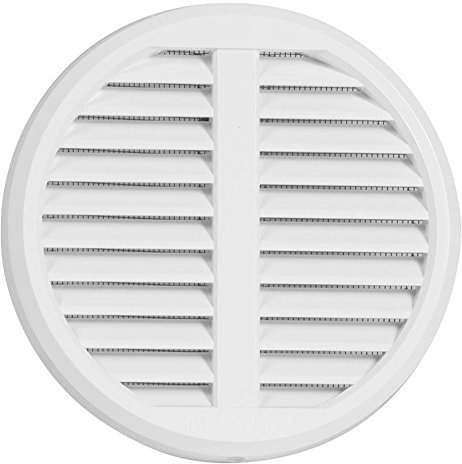 Grille d'aération en plastique réglable pour tubes de 75 à 125 mm, Dimensions de recouvrement : 140 mm, avec protection contre les insectes