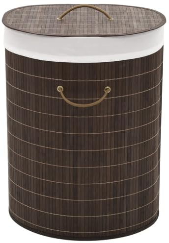 'vidaXL Bamboo Oval Laundry Bin - Dark Brown Basket with Handles and Removable Inner Bag, Versatile for Home Use, Ideal for Laundry or Toy Storage
