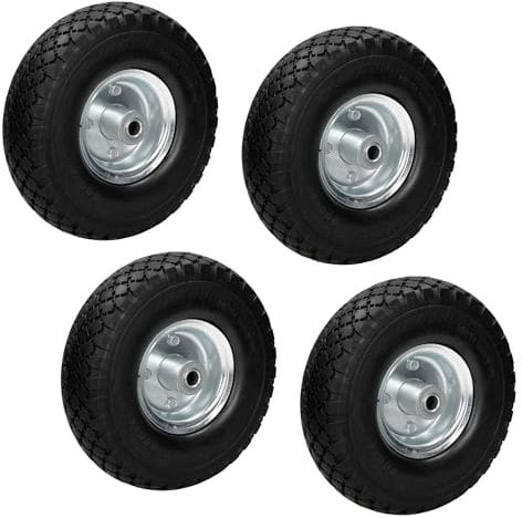 ECD Germany 4er Set Sackkarrenrad Blockprofil aus pannensicherem PU Vollgummi - 3.00-4 / Ø260x85mm - mit Kugellager und Stahlfelge - 120kg - Schwarz - Bollerwagenrad Sackkarren Rad Ersatzrad Reifen