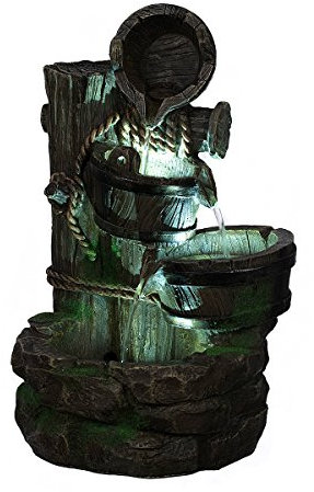 Fontaine cruches, de la mousse, cruches, avec 3 lampes LED, G53–17089, fontaine (brunnen4), LED lampes, décoration, fontaine, jeux d'eau Bain à oiseau, 47 cm de haut,