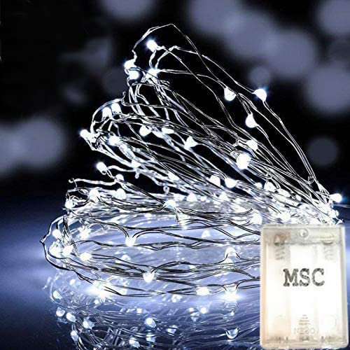 MSC - 16.5 ft / 5m - 50 Led's Batt Powered LED 5m Cool White Coloured String Fairy Lights On Copper Cable with Light Effects, Ideal for Christmas, Xmas, Party,Wedding,Decoration Cool-Batt-5m