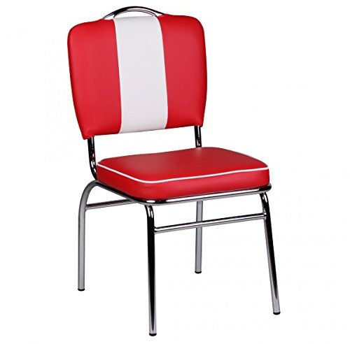 KADIMA Design Esszimmerstuhl Kunstleder American Retro Rot Weiß Stuhl Sessel gepolstert