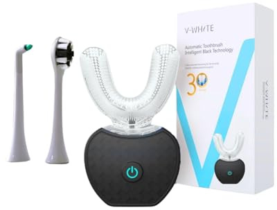 V-WHITE Adults Auto Brush Ultrasonic U-Shaped Toothbrush – 360° Teeth Cleaning, Hands-Free Electric Autobrush – Gum Protection, Waterproof IPX7, Wireless Charging
