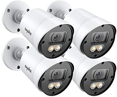 SANNCE 1080P Full Colourful Night vision CCTV Camera, 2.0MP HD-TVI Wide Angle Bullet Security Camera with 2 Warm Lights Built-in, Indoor and Outdoor Use, 100ft Clear Full Color Night Vision 4 Pack)