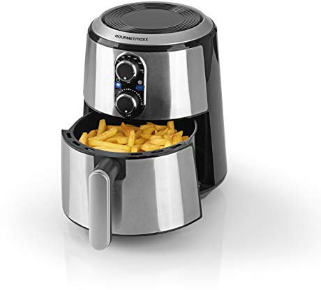 GOURMETmaxx Heißluftfritteuse XL 2,7 Liter Edelstahl | Fritteuse für fettarmes und schonendes Garen, 80-200°C Temperaturregler, 30 Minuten Timer-Funktion [1.500 Watt]