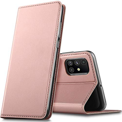 Verco Handyhülle für Samsung Galaxy A71, Premium Handy Flip Cover für Galaxy A71 Hülle [integr. Magnet] Book Case PU Leder Tasche, Rosegold