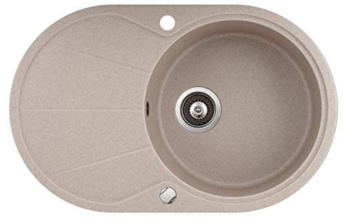 KERABAD Granit Einbauspüle, Küchenspüle, Spülbecken, Spüle mit Abtropffläche oval, beige, 78 x 50 cm