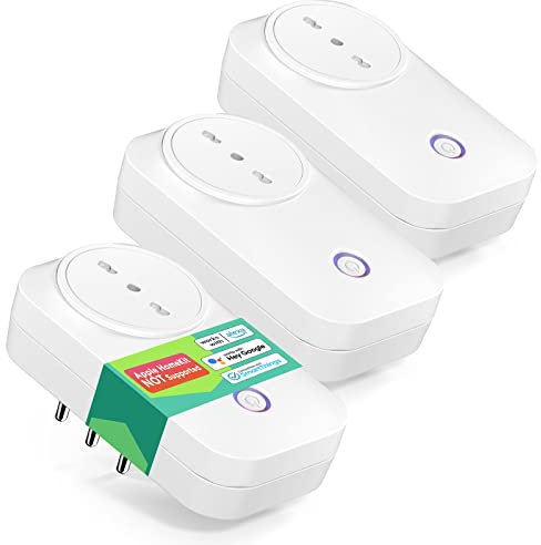 Meross Presa Smart Italiana, Monitoraggio Energetico, Presa Intelligente WiFi (Type L) 16A 3840W, Controllo Remoto Tramite APP, Funzione Timer, Compatibile con Alexa, Google Assistant, 3 Pezzi, 2,4GHz