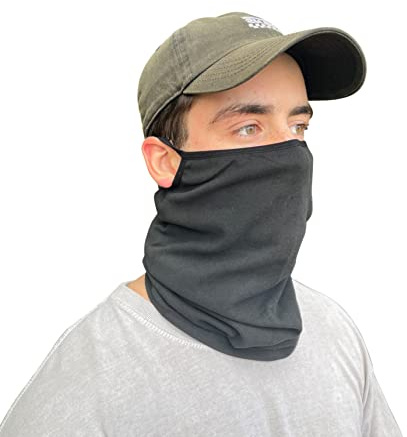Komonee Black Snood With Earloops Soft Warm Winter Washable Neck Gaiter Scarf Face Mask Unisex Bandana Cover for Sports Hiking Cycling Motorcycles