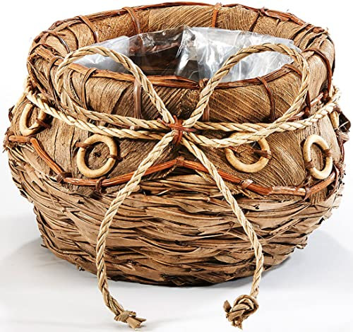 Kobolo Übertopf Blumentopf Pflanzschale - Kokosblatt - Braun - 35x22 cm