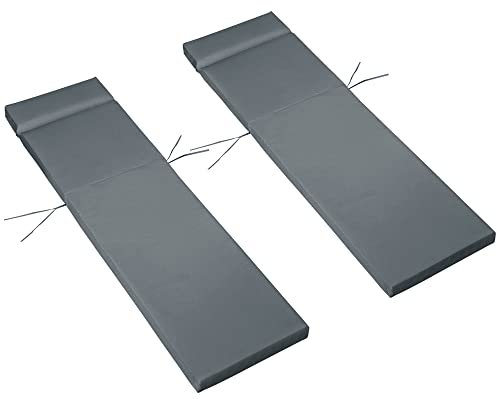 Outsunny Set of 2 Sun Lounger Cushions, Replacement Cushions for Rattan Furniture with Ties, 196 x 55 cm, Dark Grey
