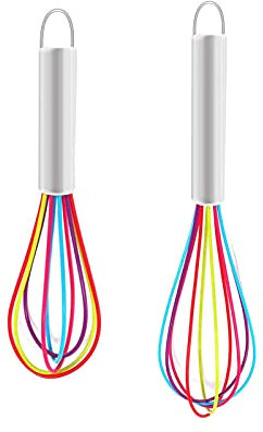 QincLing 2 Stück Silikon Schneebesen Set, Küchen Schneebesen Mini Klein Farbig Spiralschneebesen Gastro Rührbesen Milch-Eierschlägel für Mischen Schlagen Rühren Küchen-Utensilien Und Backzubehör Set
