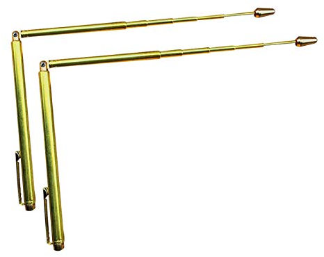 Lot de 2 tiges de radiesthésie en cuivre rétractables en forme de L - Instrument de mesure en laiton flexible et durable - Détecteur d'eau de fantômes (doré)