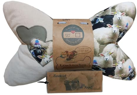 Leseknochen Schwarzes Schaf Gr. M, Design Kissen mit Geschenkbanderole und Lesezeichen, Waschbar, Tablettstütze, Lagerungskissen, Nackenkissen aus Baumwolle, Wellness für zu Hause