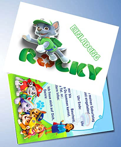 12 Einladungskarten & 12 Umschläge für Geburtstag Partys und Kindergeburtstag kompatibel mit Paw Patrol Nr. 1