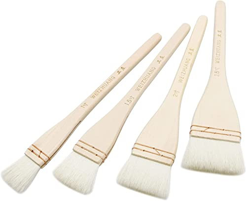 Creative Mark Hake Lot de 4 pinceaux professionnels en poils de chèvre blancs doux pour lavage, travaux de fond, aquarelle et poterie en céramique