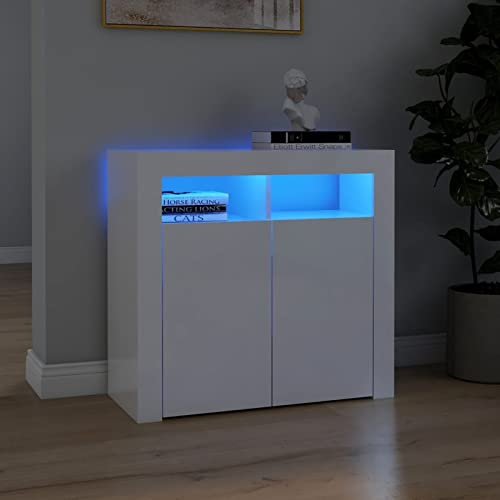 Chenshu Sideboard mit LED-Leuchten, Kommode, Kommoden & Sideboards, Schrank Wohnzimmer, Commode, Schlafzimmerkommode, Hochglanz-Weiß 80x35x75 cm