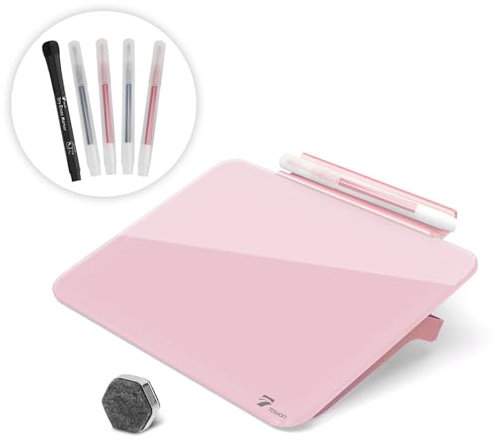 Rosa Mini Desktop Reines Glas Whiteboard, Kleine Neigung Slick Desk Whiteboard Glas, Schreibtisch Whiteboard, Stenographie Artefakt für Büro Home Schooling Dekor, 21x15 cm