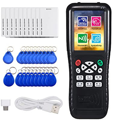 Smart Card RFID Kopierer ID Reader Writer Duplicator RFID NFC Kopierer ID Leser Schreiber mit 10 x T557 125khz HID Karten, 10 x ID 125kh Schlüsselanhänger, 10 x IC 13.56mhz Schlüsselanhänger