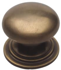 Castelion® Antique Brass Finish Bun Cabinet Knob | Solid Brass Bun Knob for Cupboards, Furniture and Doors | for Interior Use | Fixing Screws Included | 45mm