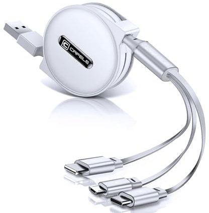 Cafele 3 in 1 Retractable Charging Cable [20-120CM],5V/3A Safe Fast Retractable Multi USB Cable,Universal Charging Cable Multiple With Type C/MicroUSB/Phone for 14 13 Galaxy Huawel X1a0mi