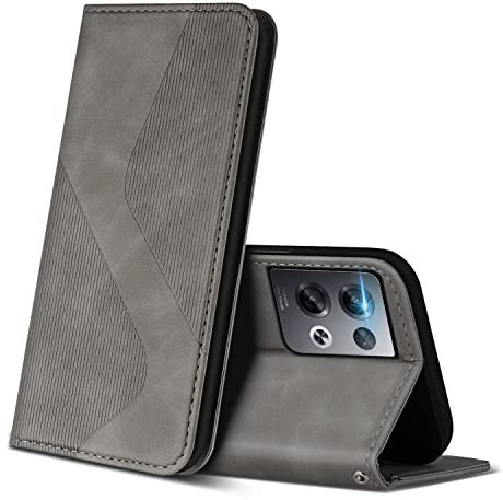 ZONNAVI Cover per Oppo Reno 8 PRO 5G, Flip Custodia Pelle PU con [Slot Cart] [Supporto Stand] [Magnetica], Cover a Libro Portafoglio per Oppo Reno 8 PRO 5G (Grigio)