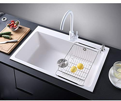 CHEMYO Infissi da Cucina Lavello Quadrato Cucina Lavello in Pietra di Quarzo Lavello per Uso Domestico Vasca Singola Multifunzione Piscina per la Pulizia delle stoviglie (Color : White, Size : 72 *