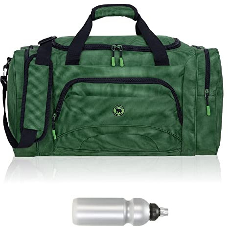 Sporttasche Damen Herren Color Big 55 cm 40 L Nassfach Reisetasche Sport Fitness Sauna Tasche groß 1296 + Trinkflasche (Dark Green (Dunkelgrün))