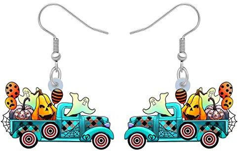 LONYOO Acryl Halloween Auto Lastwagen Ohrringe Baumeln Tropfen Schmuck Halloween Ohrringe für Frauen Mädchen Geschenke (Blau B)