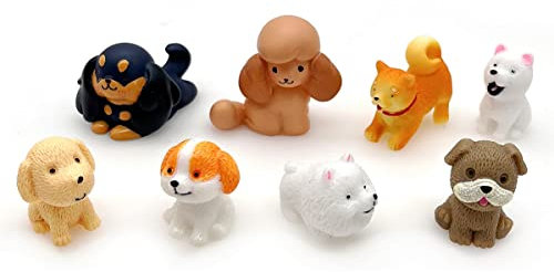 JZK 8x Realistic Miniature Dog Figurines - Hand Painted for Cake Decoration, Birthday Gift, and Party