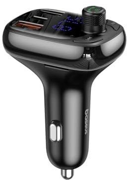Baseus Car Charger Bluetooth FM Transmitter S-13, BT. 5.0, 10m Range, USB-A QC 12V/ 2.4A, USB-A 5V/ 1.5A, Type-C 12V/ 2.4A, Black (CCMT000101)