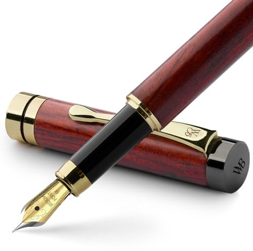 Wordsworth & Black Fountain Pen Set, Luxury Bamboo Wood - Extra Fine Nib, Gift Case; Includes 6 Ink Cartridges, Ink Refill Converter -Journaling, Calligraphy; Drawing, Smooth Writing [Rosewood]