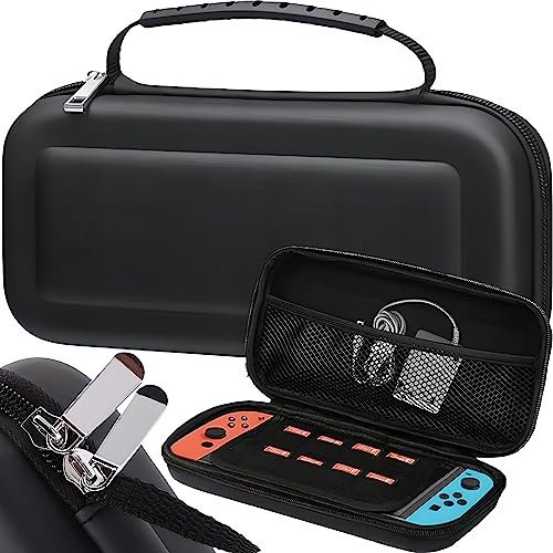 Retoo Tasche Kompatibel mit Nintendo Switch, Switch OLED, Harte Tragetasche, 4 Bussen, 10 Spielefächern, Zubehöraufbewahrung, Kompakt, Eva Tasche mit Komfortgriff, Schwarz