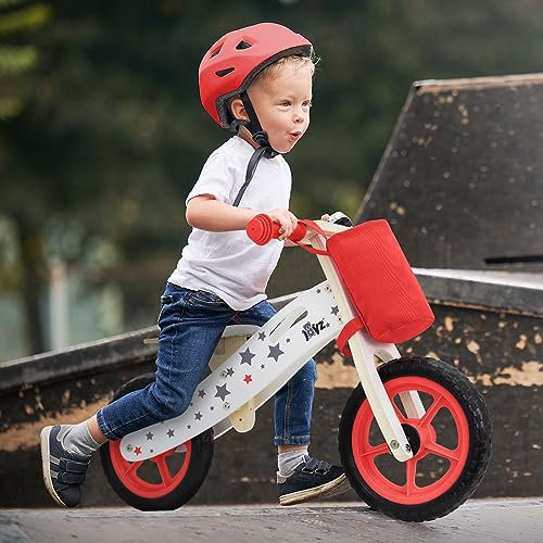 Joyz Mini-Draisienne en Bois, Vélo d'Équilibre Rose, Vélo d'Apprentissage Enfants + 2 Ans, Siège Réglable, Roues EVA Increvables 11 Pouces, Sac en Tissu, Sonnette, Poignée Transport, Tricycle Éducatif