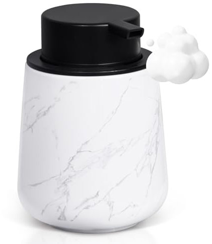 Schaumseifenspender aus Keramik Marmor Seifenspender Weiß Spülmittelspender für Küche, Handseifenspender mit Schaum Pumpenkopf, 350ml Autumnlife