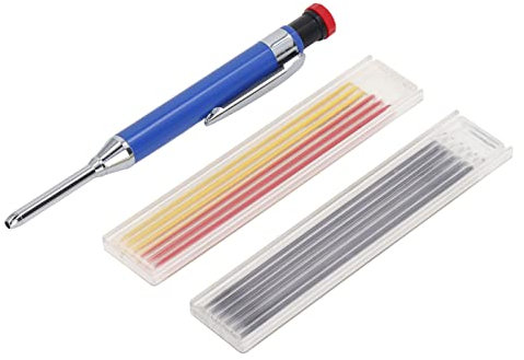 Mechanischer Zimmermannsbleistift Mit Anspitzer, 12 Nachfüllungen, Lange Nase, Tieflochmarker, Robustes Druckbleistift-Set Für Den Holzbearbeitungsbau(Blau)