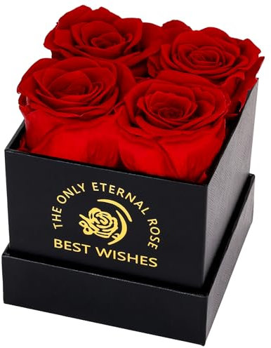 MestectPET Confezione Regalo con Rosa Eterna, 4 Rose Eterne Rosse Fiore San Valentino Festa della Mamma Anniversario Regali di Compleanno Romantici per Moglie Sorella Mamma Donne