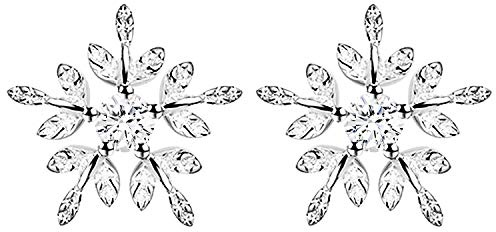 LÖB Damen Ohrstecker 925 Silber Schneeflocke Zirkonia Weihnachten Ohrringe Silberohrringe Snowflake Strass Stein Winter Klein Weihnachtsohrringe