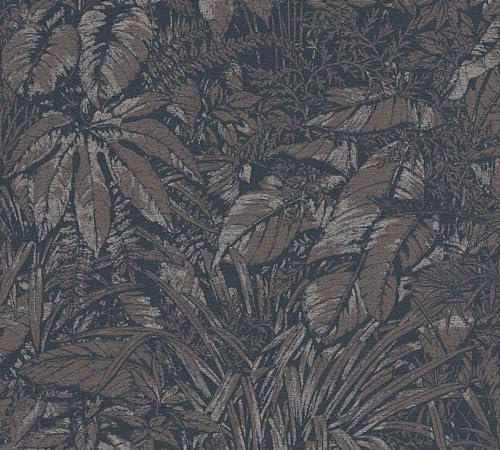 A.S. Création Smart Surfaces Florale Vliestapete mit Palmenblätter 10,05 m x 0,53 m - Braun, Schwarz - Tapete mit Blättermotiv Made in Germany - 395605