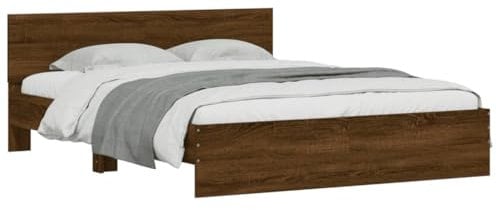 vidaXL Bettgestell, Bettrahmen mit Lattenrost, Bett Gästebett mit Kopfteil, Doppelbett Schlafzimmerbett Schlafzimmermöbel, Braun Eiche-Optik 140x200cm