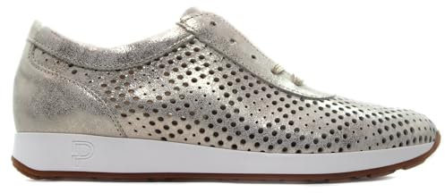 PITILLOS - Zapatos Sneakers de Piel con Cordones,Suela Blanca de Goma,Rejilla,Calado,Empeine sin Costuras, para: Mujer Color: Oro Talla:37