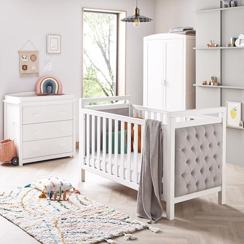 Babymore Velvet Deluxe 3 Piece Nursery Room Set - 1 Baby Cot Bed & One 2 Door Wardrobe Having Full Size Drawer & 1 Chest Changer, Chest Of Drawer Storage Cabinet With Removable Changer Top | 3 Piece