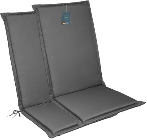 LILENO HOME Gartenstuhl Auflagen [2er Set - Hochlehner] in Anthrazit - Bequeme Liegen als Sitzauflagen für Gartenmöbel - Stuhlkissen für Gartenstühle und Klappstühle MIA