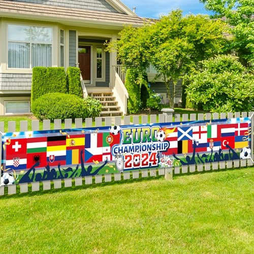 DPKOW 24 Equipos Banderas Pancarta para Campeonato Europeo de Fútbol 2024 Decoración, 24 Naciones Países Banderas Europeo 2024 Fútbol Decoración Habitacion Restaurante Bar, 270 * 40cm