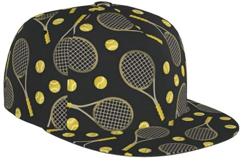 OPSREY Handgezeichnete Teekannen und Tassen, bedruckt, verstellbare Baseballkappe, modischer Sonnenhut, Outdoor-Freizeitkappe, Lustige Tennisschläger und Tennisbälle., 5-7