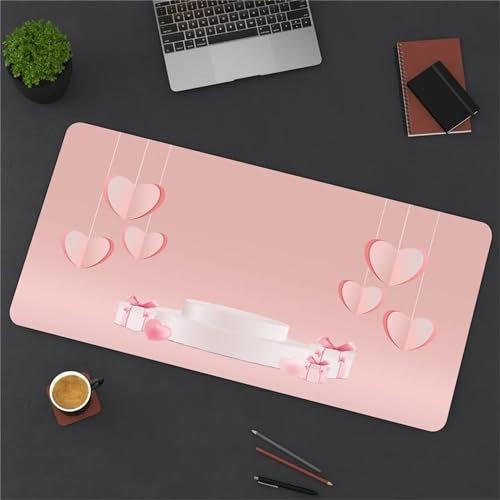 Tapis de Souris Coeur Rose,1200x600x2mm XXL Tapis de Souris de Jeu,Tapis de Souris d'ordinateur Antidérapant et Imperméable avec Bords Cousus,Surface Spéciale Améliore la Vitesse et la Précision