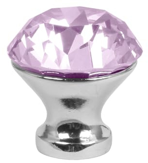 domino Elegante Crystal A Möbelknopf 30mm in Chrom & Rosa | Kristallknöpfe, Robustes Glas-Design |Möbelknöpfe | Glamouröser Stil | Perfekt für Schränke und Kommoden