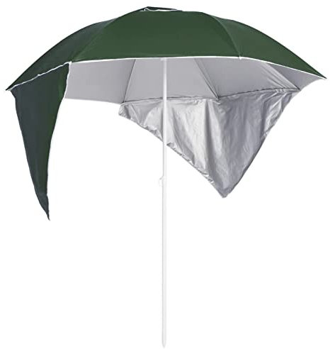 Homgoday Sombrilla de playa con paredes laterales color verde, 215 cm, sombrilla para exteriores, toldo para patio, refugio solar
